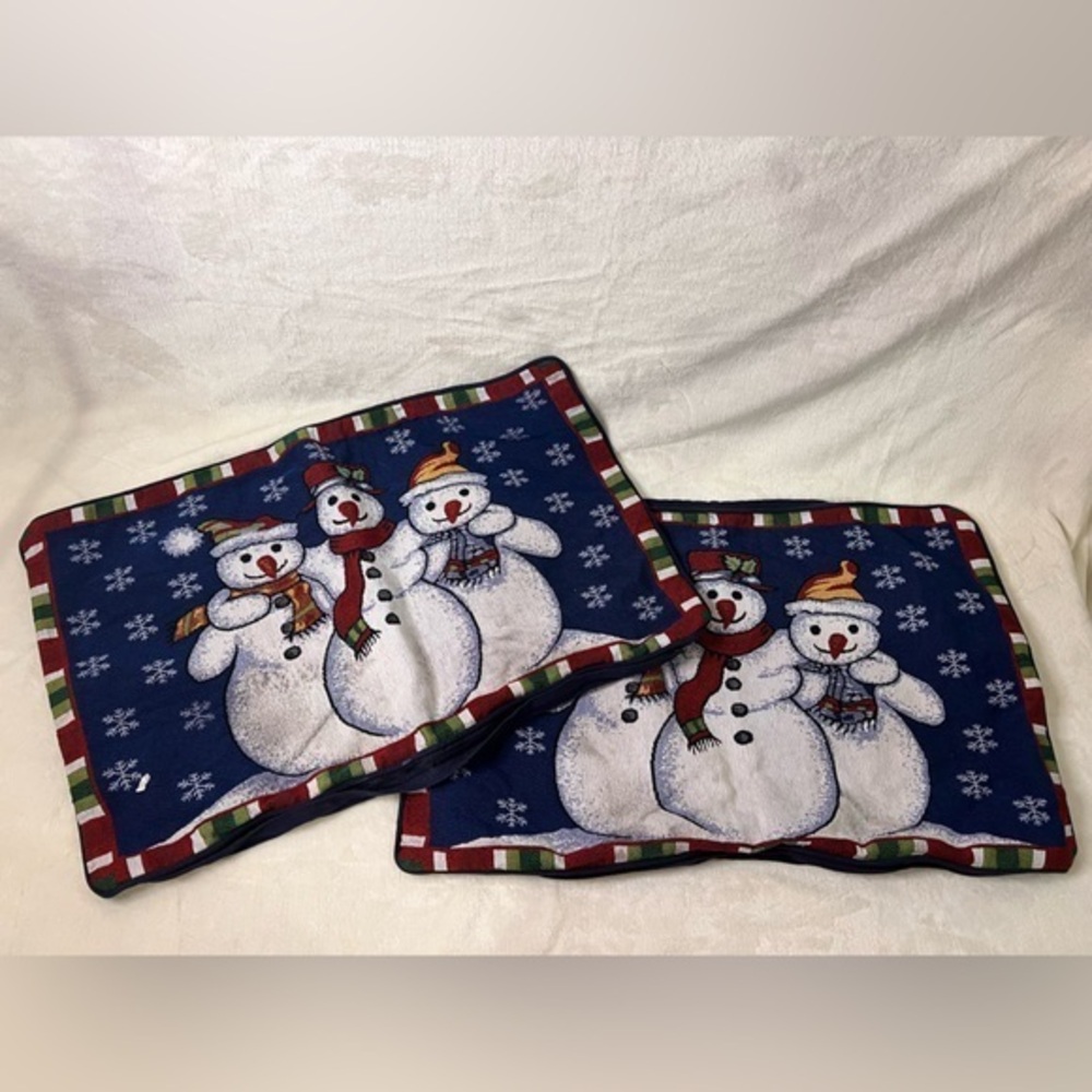 Vintage Set of 2‎ Snowman Embroidered Pillowcases Only